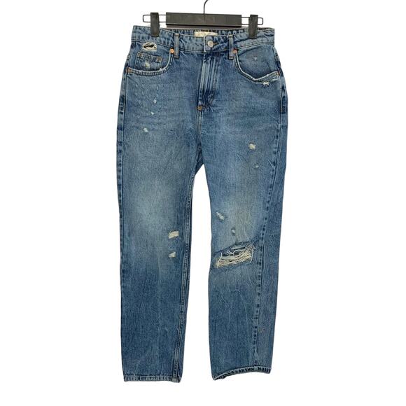 We The Free Free People Dakota Distressed Straight Leg Jeans Sz 26 Medium Wash - Picture 1 of 6